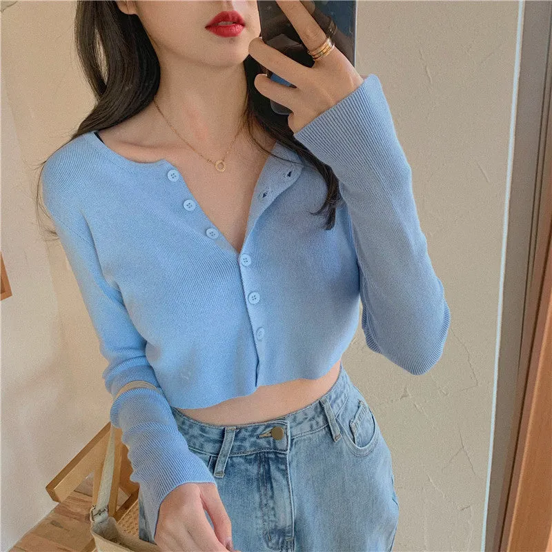 Tops Women Short Sweater Slim Look Matching Outdoor Red Bare Belly Sexy Cardigan Outerwear