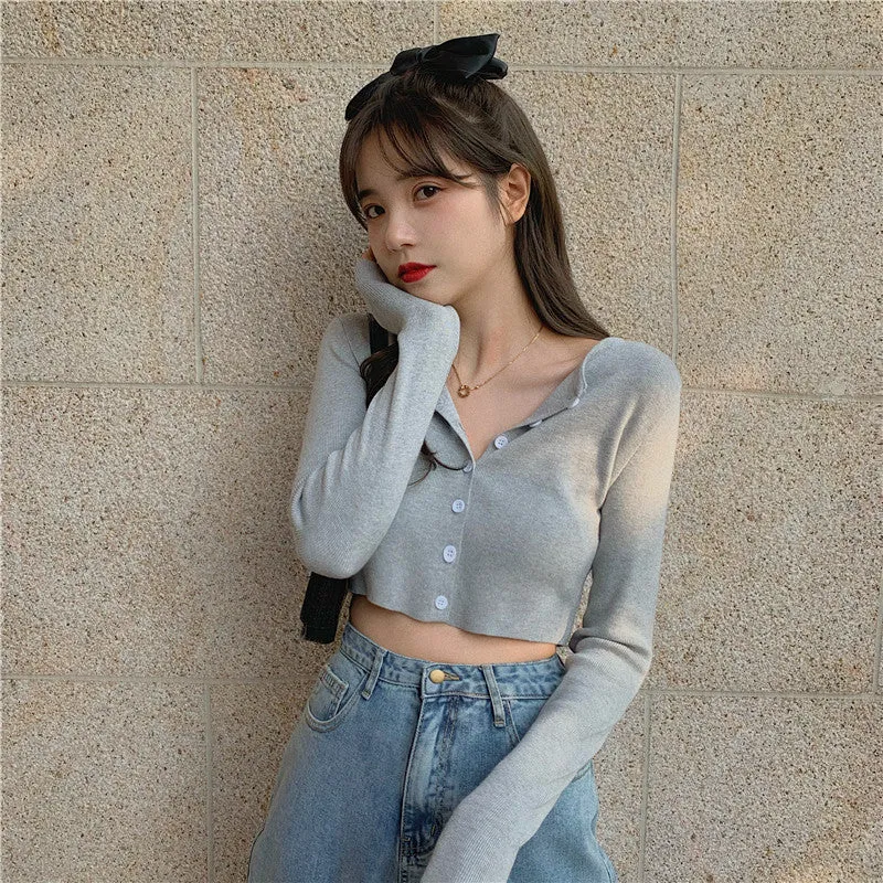 Tops Women Short Sweater Slim Look Matching Outdoor Red Bare Belly Sexy Cardigan Outerwear