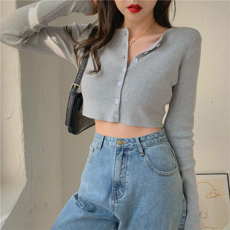 Tops Women Short Sweater Slim Look Matching Outdoor Red Bare Belly Sexy Cardigan Outerwear