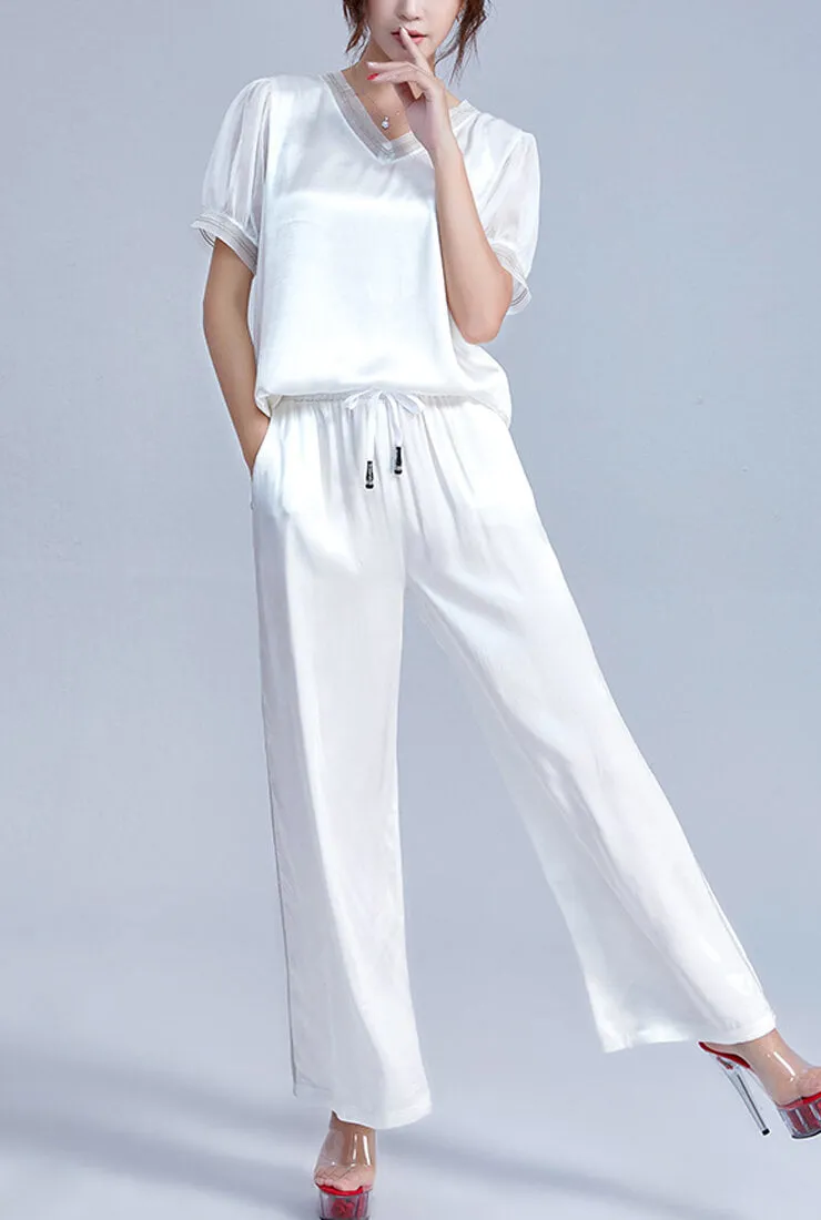 V-neck Loose Chiffon Short Sleeve Blouse