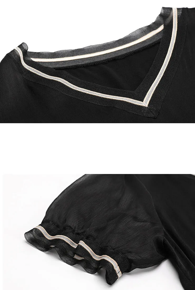 V-neck Loose Chiffon Short Sleeve Blouse