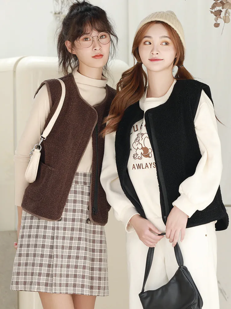 Women Thick Slim Look Round-Neck Zipper Long Sleeved Loose Warm Tops Cardigan Outerwear